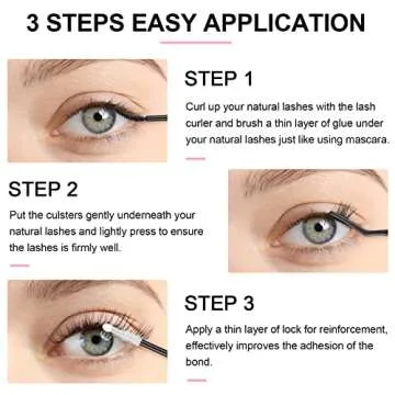 KISSXIAOYA Cluster Eyelash Extensions Kit, DIY Lashes Extension Kit with Lash Bond & Seal and Applicator, 144 Pcs 0.10mm 56D 9-15mm Mixed Wide-stem Lash, Individual at Home (Cluster Kit A)