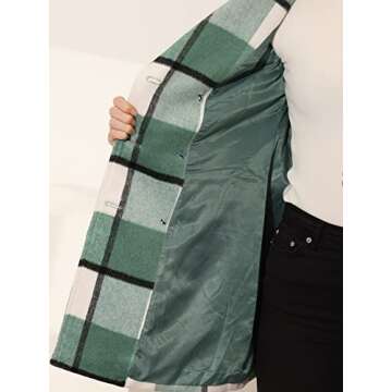 Allegra K Women's 2024 Double Breasted Pea Coat Buffalo Checks Notched Lapel Winter Plaid Coats Small Green White