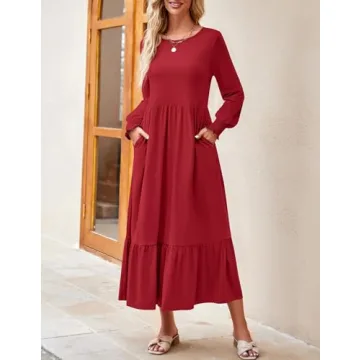 Stylish ZESICA Women's Spring Long Sleeve Dress with Pockets