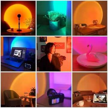 Balkwan Sunset Lamp Projection Rotation Rainbow Projection Lamp Led Romantic Visual Led Light Networ...