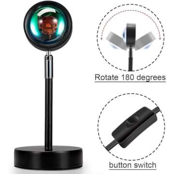 Balkwan Sunset Lamp Projection Rotation Rainbow Projection Lamp Led Romantic Visual Led Light Network Red Light with USB Modern Floor Stand Night Light Living Room Bedroom Décor (16 Color)