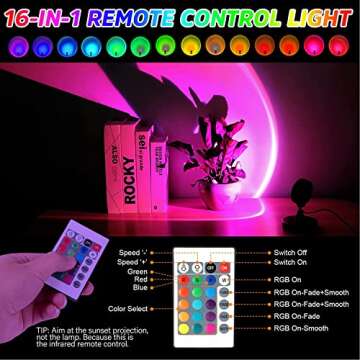 Balkwan Sunset Lamp Projection Rotation Rainbow Projection Lamp Led Romantic Visual Led Light Network Red Light with USB Modern Floor Stand Night Light Living Room Bedroom Décor (16 Color)