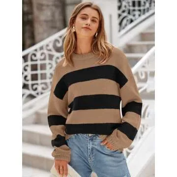PRETTYGARDEN Womens Oversized Striped Sweater for Fall