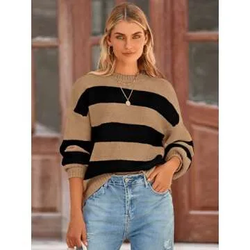 PRETTYGARDEN Womens Oversized Striped Sweater for Fall