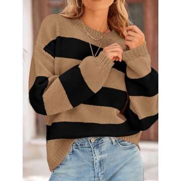 PRETTYGARDEN Womens Oversized Striped Sweater for Fall