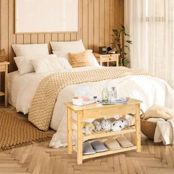 Goaste Bamboo Shoe Rack Bench, 3 Tier Shoe Storage Organizer with Drawer, Heavy-Duty Shoe Bench Seat for Entryway, Hallway, Bedroom, Balcony, Bathroom, Holds Up to 330 LBS