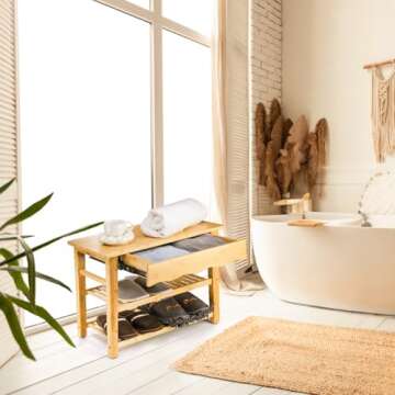 Goaste Bamboo Shoe Rack Bench, 3 Tier Shoe Storage Organizer with Drawer, Heavy-Duty Shoe Bench Seat for Entryway, Hallway, Bedroom, Balcony, Bathroom, Holds Up to 330 LBS