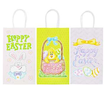 JOYIN 36 PCS Easter Paper Gift Bags, Easter Paper Bags with Handles Easter Goodie Bags Bulk Easter Party Favor Bags for Candies Cookies Toys