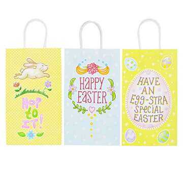 JOYIN 36 PCS Easter Paper Gift Bags, Easter Paper Bags with Handles Easter Goodie Bags Bulk Easter Party Favor Bags for Candies Cookies Toys
