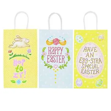 JOYIN 36 PCS Easter Paper Gift Bags, Easter Paper Bags with Handles Easter Goodie Bags Bulk Easter Party Favor Bags for Candies Cookies Toys