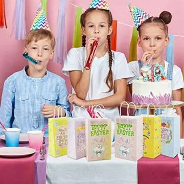 JOYIN 36 PCS Easter Paper Gift Bags, Easter Paper Bags with Handles Easter Goodie Bags Bulk Easter Party Favor Bags for Candies Cookies Toys