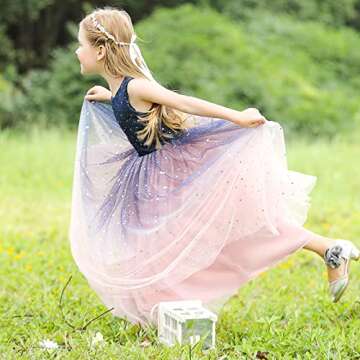 Girls Tulle Formal Wedding Dress Child's Ball Gown Sparkly Pageant Princess Bithday Party Dresses for Girls Size 6-7