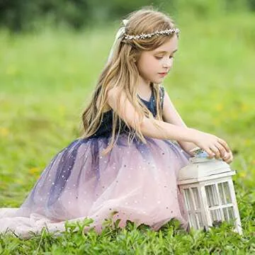 Girls Tulle Formal Wedding Dress Child's Ball Gown Sparkly Pageant Princess Bithday Party Dresses for Girls Size 6-7