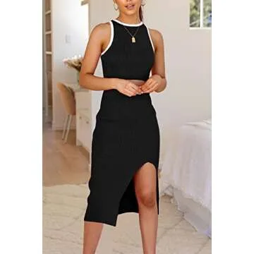 PRETTYGARDEN Women’s Summer Midi Bodycon Dress - Stylish Comfort with Side Slit and Cutout