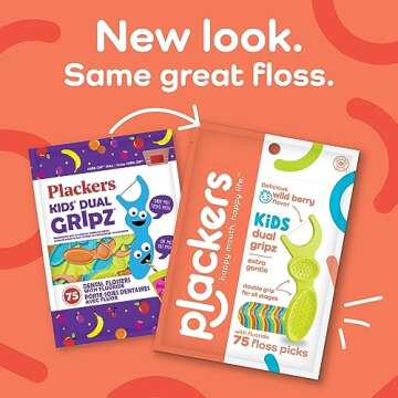 Plackers Kids Dual Gripz Floss Picks with Double Grip handle, Wild Berry Flavor, Colorful Floss Picks for Kids of All Ages, 75 Count (Pack of 4)