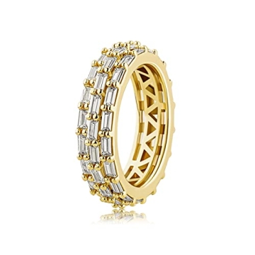 TOPGRILLZ 3 Rows Baguette Wedding Band Ring for Women - 18K Gold Plated Diamond 4 Prong | Engagement...