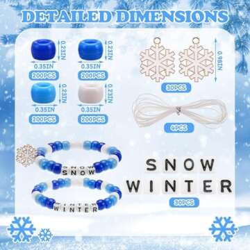 ZhowHoHo 30 Sets Snowflake Beads for Crafts Winter Wristband Making Kit Winter Pony Beads Crafts wit...