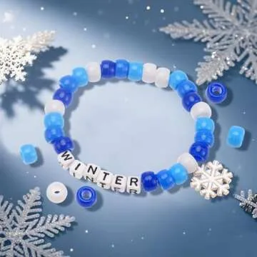 ZhowHoHo 30 Sets Snowflake Beads for Crafts Winter Wristband Making Kit Winter Pony Beads Crafts with Snowflake Sign Snow Winter Letter Beads Winter Jewelry DIY Arts and Crafts Gifts (Winter)