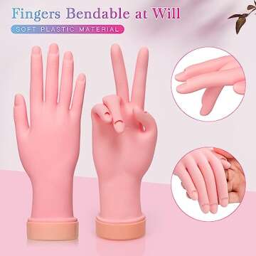 Buqikma Nail Practice Hand for Acrylic Nails, Mannequin Hand for Nails Practice, Flexible Bendable Fake Hand Manicure Nail Practice Hand 1Pcs