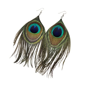 Long Feather Earrings Multicolor Tassel Feather Earrings Handmade Boho Bohemian Peacock Feather Hook...