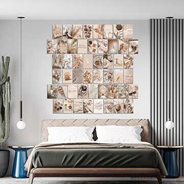 WOONKIT Beige Wall Collage Kit Aesthetic Pictures, Room Decor Aesthetic, Room Decor for Teen Girls, Photo Collage Kit for Wall Aesthetic, Room Decor for Bedroom Aesthetic, Trendy Teen, 50PCS 4X6 IN