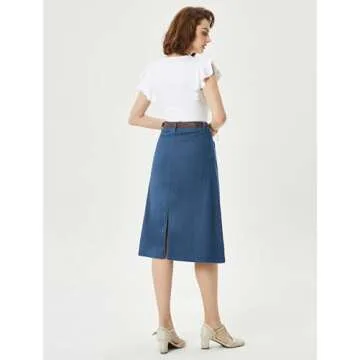 Belle Poque Plus Size Long High Waisted Denim Skirt