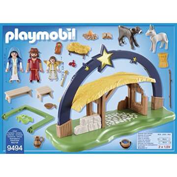 Playmobil 9494 Christmas Illuminating Nativity Manger with Fold-Out Feet, Stocking Filler, Countdown to Christmas, Christmas Toy for Children Ages 4 Years+