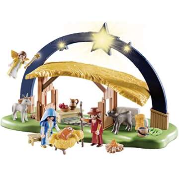 Playmobil 9494 Christmas Illuminating Nativity Manger with Fold-Out Feet, Stocking Filler, Countdown to Christmas, Christmas Toy for Children Ages 4 Years+