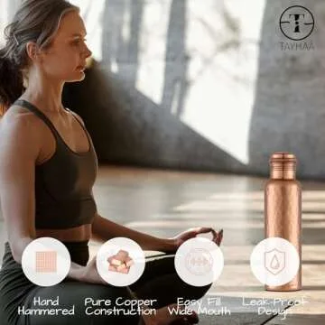 Pure Copper Water Bottle - 32 oz - Indian Handmade Copper Bottle for Drinking Water at Travel, Hiking, Gym, Office, Outdoor - Normal Finish