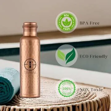 Pure Copper Water Bottle - 32 oz - Indian Handmade Copper Bottle for Drinking Water at Travel, Hiking, Gym, Office, Outdoor - Normal Finish