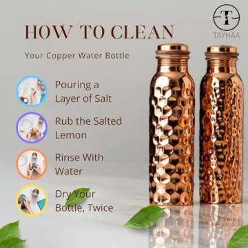 Pure Copper Water Bottle - 32 oz - Indian Handmade Copper Bottle for Drinking Water at Travel, Hiking, Gym, Office, Outdoor - Normal Finish