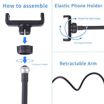 Tranesca Selfie Ring Light with Cell Phone Holder Stand for Live Stream/Makeup, LED Camera Lighting [3-Light Mode] with Flexible Arms Compatible with Cell Phones and Camera (Black)