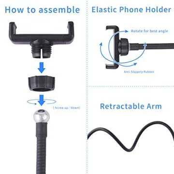 Tranesca Selfie Ring Light with Cell Phone Holder Stand for Live Stream/Makeup, LED Camera Lighting [3-Light Mode] with Flexible Arms Compatible with Cell Phones and Camera (Black)