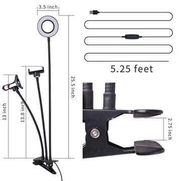 Tranesca Selfie Ring Light with Cell Phone Holder Stand for Live Stream/Makeup, LED Camera Lighting [3-Light Mode] with Flexible Arms Compatible with Cell Phones and Camera (Black)