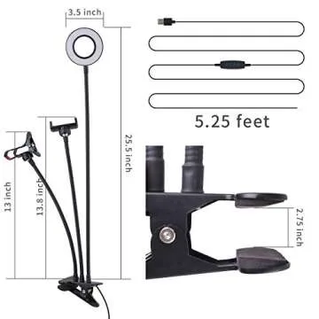 Tranesca Selfie Ring Light with Cell Phone Holder Stand for Live Stream/Makeup, LED Camera Lighting [3-Light Mode] with Flexible Arms Compatible with Cell Phones and Camera (Black)