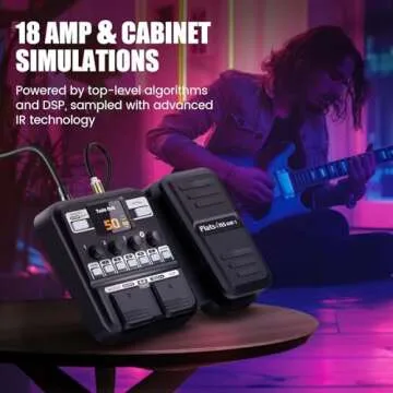 Flatsons KMF-1 Multi Effects Guitar Pedal, 18 Amp/Cab Electric Guitar Effects Processor with 77 Effects, 42 Drum Rhythms, Aux In, Looper Wah Reverb Tuner Distortion Pedal for Indoor Outdoor