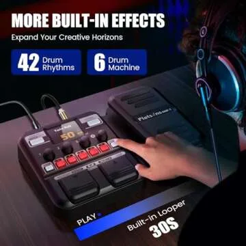 Flatsons KMF-1 Multi Effects Guitar Pedal, 18 Amp/Cab Electric Guitar Effects Processor with 77 Effects, 42 Drum Rhythms, Aux In, Looper Wah Reverb Tuner Distortion Pedal for Indoor Outdoor