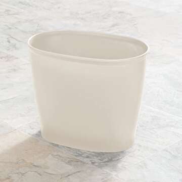 mDesign Plastic Oval Small 2.25 Gallon/8.5 Liter Trash Can Wastebasket, Garbage Container Bin for Bathroom, Kitchen, Office, Dorm - Holds Waste, Refuse, Recycling, Hyde Collection, Cream