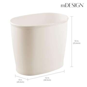 mDesign Plastic Oval Small 2.25 Gallon/8.5 Liter Trash Can Wastebasket, Garbage Container Bin for Bathroom, Kitchen, Office, Dorm - Holds Waste, Refuse, Recycling, Hyde Collection, Cream