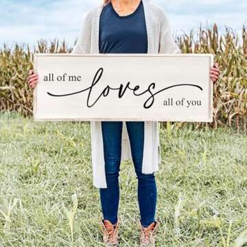 All Of Me Loves All Of You Wall Decor 40''×15'' Large Vintage Framed Wooden Plaque Modern Master Bedroom Above Over Bed sign Farmhouse Plaque Art Home Love Quotes Wall Hanging Decor (White)