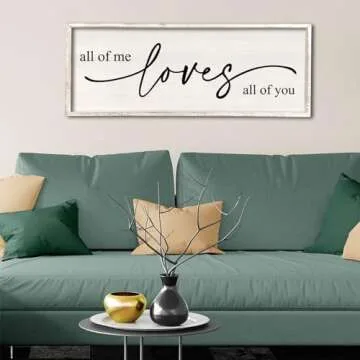 All Of Me Loves All Of You Wall Decor 40''×15'' Large Vintage Framed Wooden Plaque Modern Master Bedroom Above Over Bed sign Farmhouse Plaque Art Home Love Quotes Wall Hanging Decor (White)