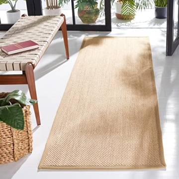 SAFAVIEH Natural Fiber Collection Runner Rug - 2'6" x 16', Maize & Linen, Border Sisal Design, Easy ...