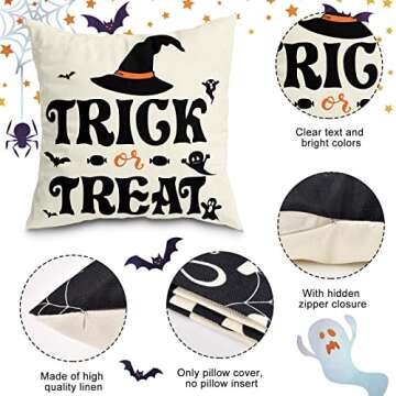 RioGree Halloween Decorations Pillow Covers 18x18 Set of 4 for Halloween Decor Indoor Outdoor, Party Supplies Farmhouse Home Decor Throw Pillows Cover Spider Web Cat Skull Decorative Cushion Case