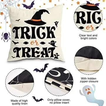 RioGree Halloween Decorations Pillow Covers 18x18 Set of 4 for Halloween Decor Indoor Outdoor, Party Supplies Farmhouse Home Decor Throw Pillows Cover Spider Web Cat Skull Decorative Cushion Case