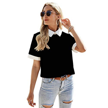 Verdusa Women’s Colorblock Contrast Polo Collar Blouse