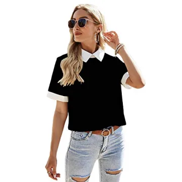 Verdusa Women’s Colorblock Contrast Polo Collar Blouse