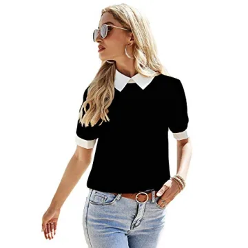 Verdusa Women’s Colorblock Contrast Polo Collar Blouse