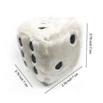 YGMONER White Fuzzy Dice for Rear View Mirror, Pair of 2.75" Plush Dice Retro Hanging Ornaments Car Interior Rearview Mirror Decor Accessories (White)