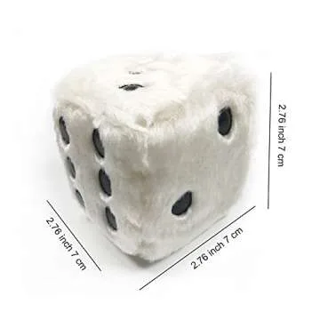 YGMONER White Fuzzy Dice for Rear View Mirror, Pair of 2.75" Plush Dice Retro Hanging Ornaments Car Interior Rearview Mirror Decor Accessories (White)