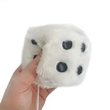 YGMONER White Fuzzy Dice for Rear View Mirror, Pair of 2.75" Plush Dice Retro Hanging Ornaments Car Interior Rearview Mirror Decor Accessories (White)